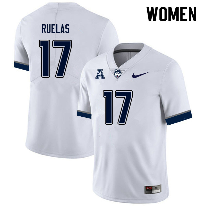 Women #17 Noe Ruelas Uconn Huskies College Football Jerseys Sale-White